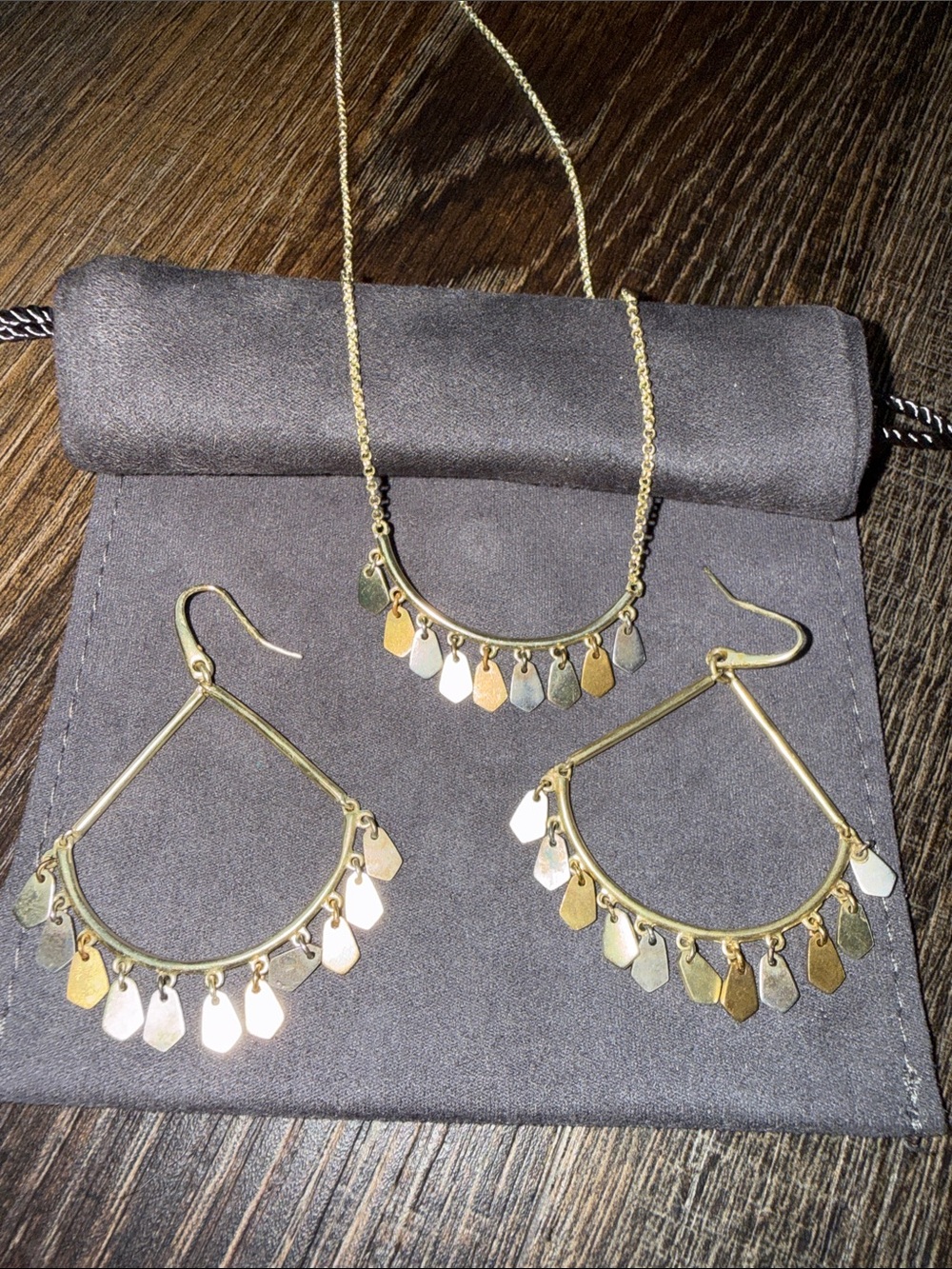 Kendra Scott Gold Tone Mixed-Metal Disc Necklace and Hoop Earrings